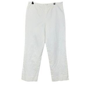 Escada Textured Ivory White Cropped Pants Flat Front Side Zip Split Hem Size 10
